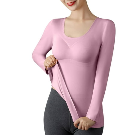 

Thermal Shirt Pack Long Underwear for Women Cold Weather Women s German Velvet Seamless Thermal Underwear Solid Color Slim Bottom Outer Wear Thick Warm Long Sleeves With Chest Pad