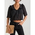 thumbnail image 2 of Wangsaura Women Short Sleeve Shirts Lace Ruffles Buttons Fashion Blouses Summer Loose Casual Tops Streetwear, 2 of 7