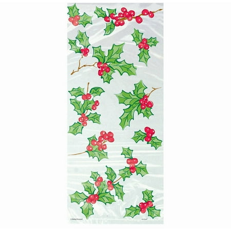 - Holly Garland Holiday Cellophane Bags, 11 x 5 in, 20ct