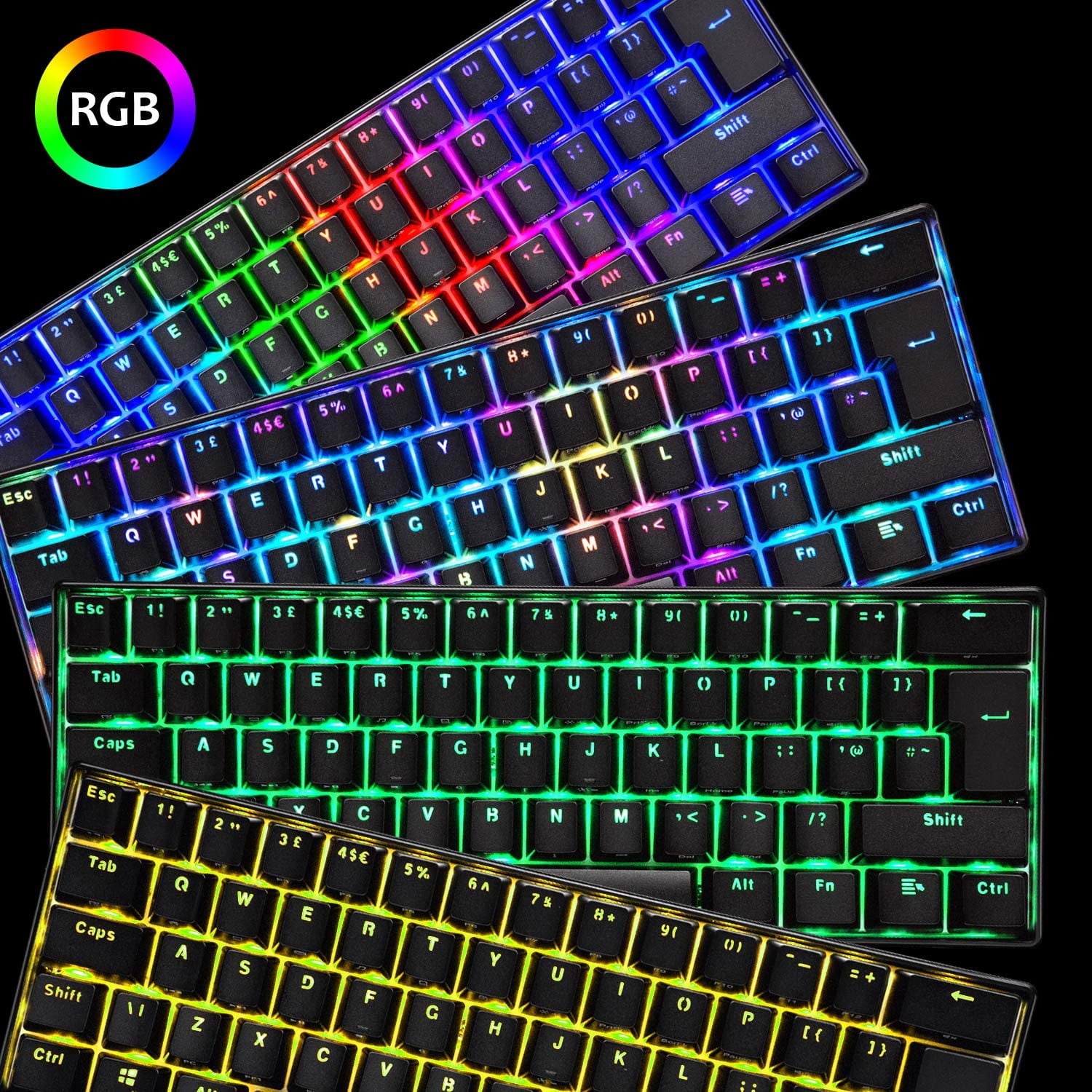 MAGIC-REFINER UK Layout 60% True Mechanical Gaming Keyboard Type C Wired 62 Keys RGB LED Backlit USB Waterproof Keyboard Full Anti-ghosting Keys for Computer/PC/Laptop/MAC (Black/Blue Switch)