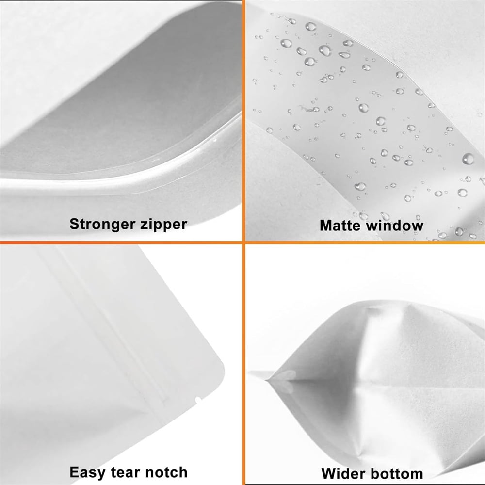 50 Pcs White Kraft Paper Bags,Sealable Stand Up Pouches Bags,Resealable Food Packaging Bags,Zip Lock Food Storage Bags with Clear Window,for Cookies Snacks Storage 5.9" x 8.6"