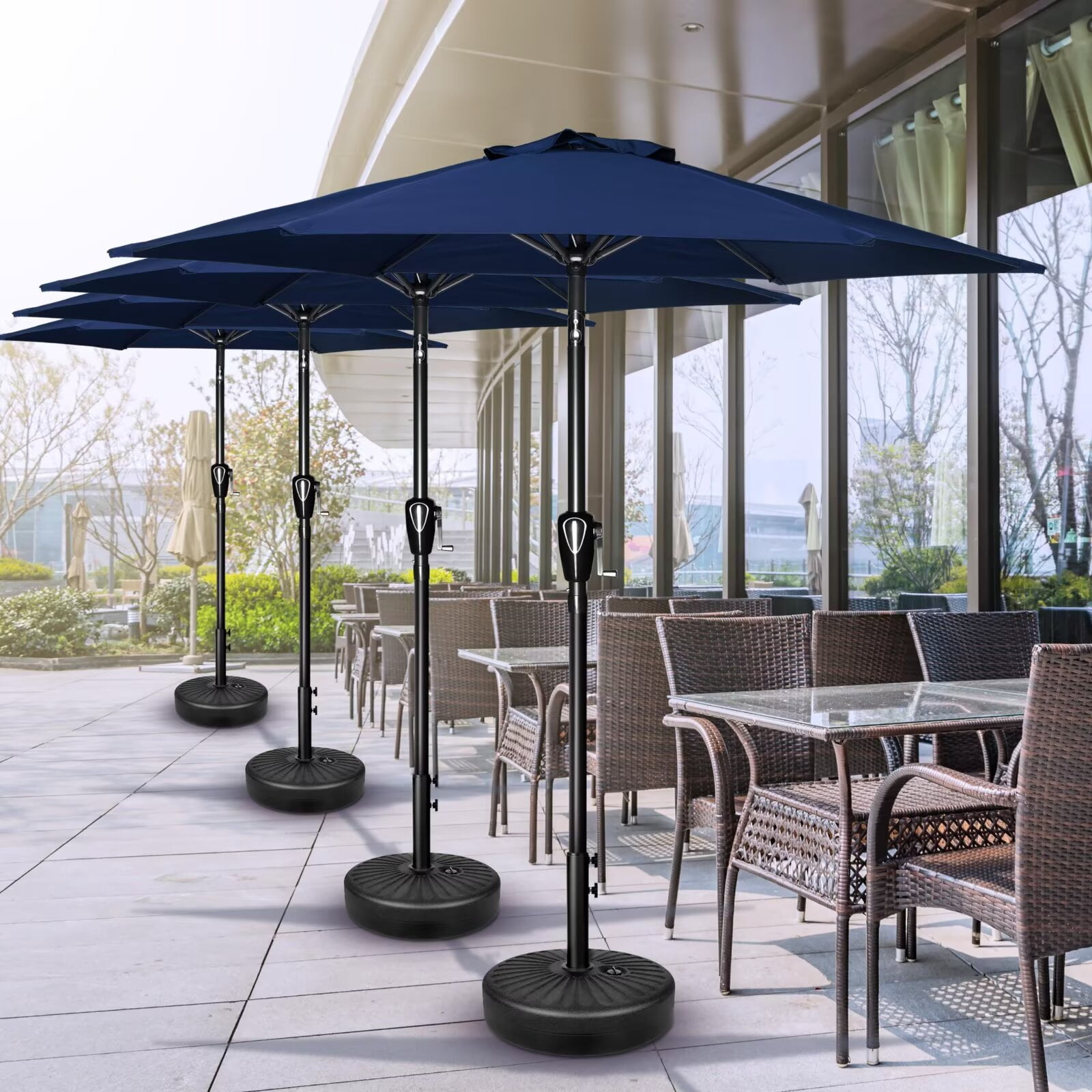 Simple Deluxe 7.5ft Patio Umbrella Outdoor Table Market Yard Umbrella with Push Button Tilt and Crank Lift, 6 Heavy-Duty Ribs for Patio, Garden and Deck Use, Dark Blue