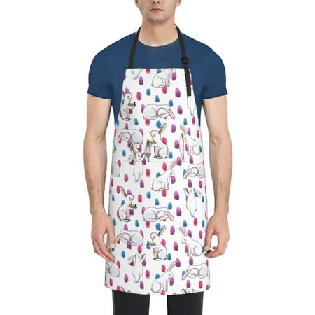 

Vsdgher Rabbit Eating Waterproof Apron with 2 Pockets Kitchen Chef Aprons Bibs for Grooming Cooking Baking Painting Gardening