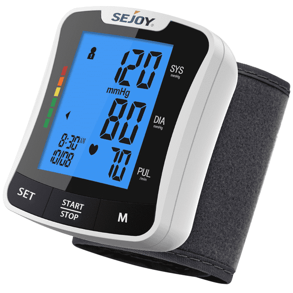 SEJOY Digital Wrist Blood Pressure Monitor, Talking Home Use Automatic BP Machine, Heart Rate Detection, Adjustable Cuff, 2x60 Memory, XL Display