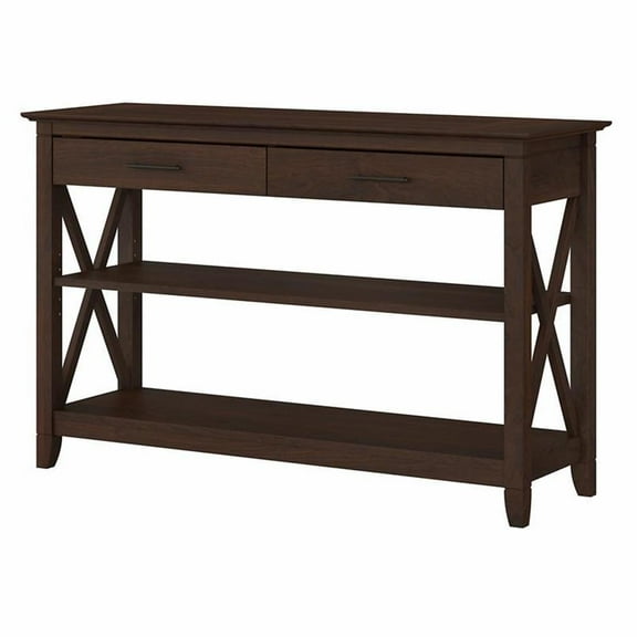 Pemberly Row Engineered Wood Console Table with Drawers and Shelves in Cherry