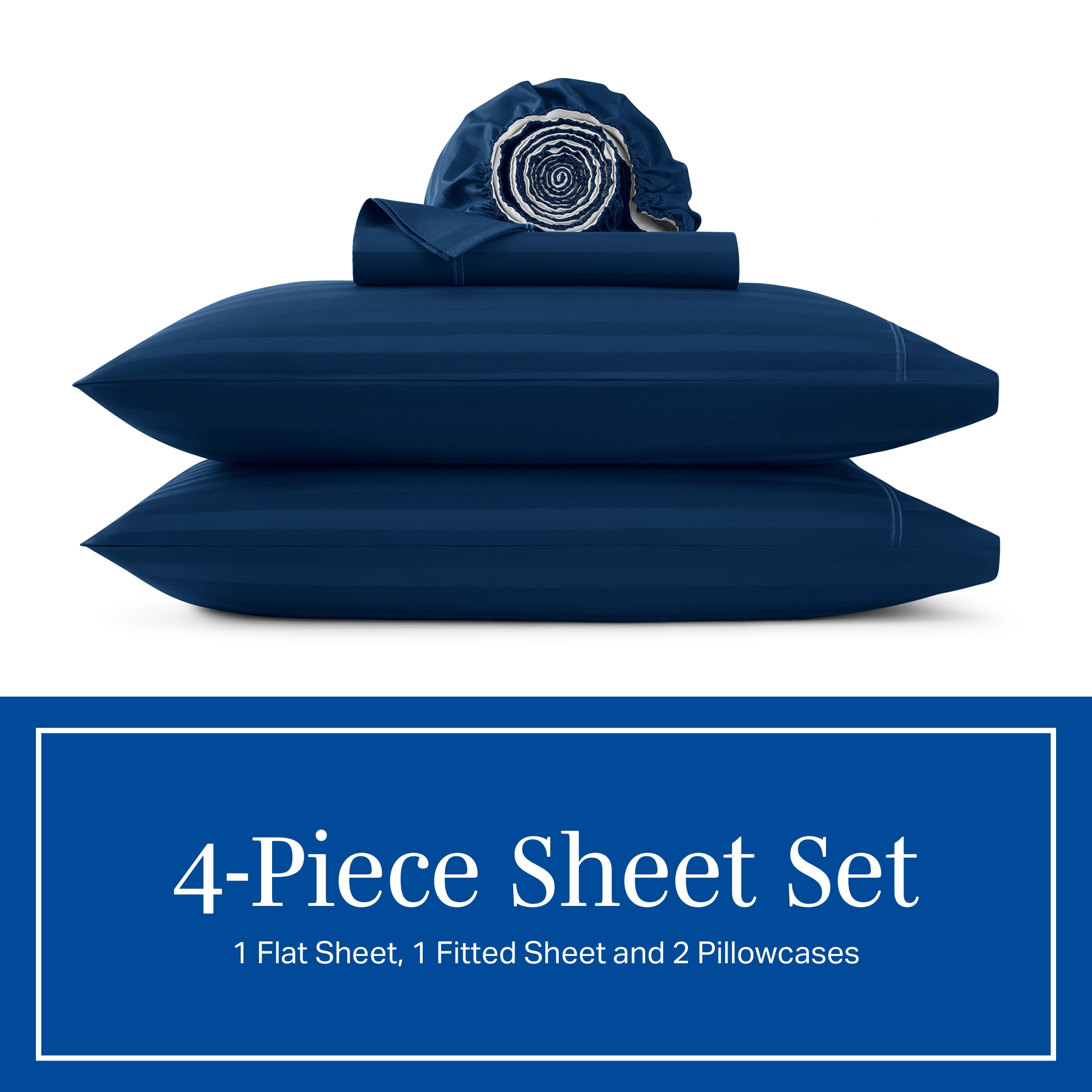 Wamsutta 1846 4-Piece 650 Thread Count Titan Stripe Egyptian Giza Cotton Sateen Bed Sheets, Queen-Deep Pocket