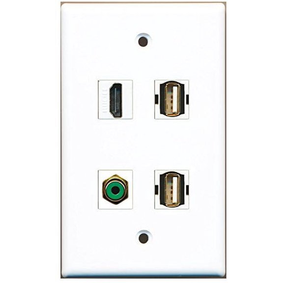 RiteAV - 1 Port HDMI 1 Port RCA Green 2 Port USB A-A Wall Plate