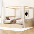 thumbnail image 2 of MODERNLUXE Wood Queen Size Canopy Bed with 2 Drawers, Natural, 2 of 10