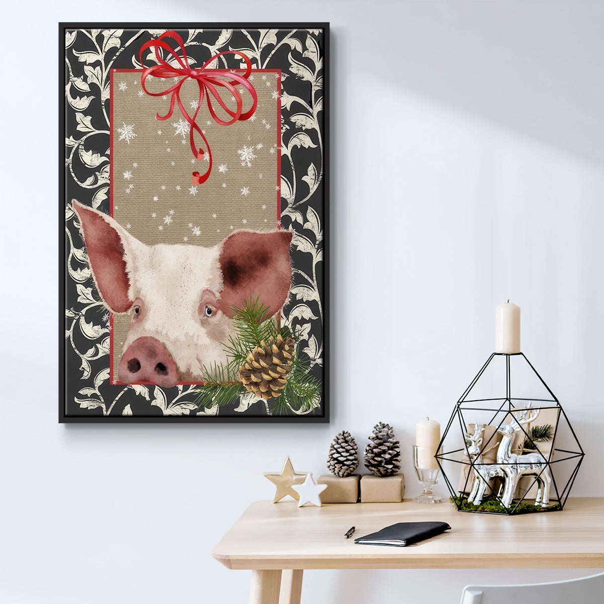 County Christmas Farm II - Framed Gallery Wrapped Holiday Canvas - 25 x 37 - Black Frame