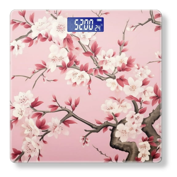 High Precision Body Weight Scale Smart Bathroom Scales with Large LCD Display(400lbs),Decorative for Bedroom-Cherry Blossom Mural In The Style Of Chinese Art