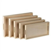 Hammont Wooden Nested Serving Trays - Five Piece Set of Rectangular Shape Wood Trays for Crafts with Cut Out Handles