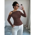 thumbnail image 5 of Womens Cold Shoulder Long Sleeve Top Asymmetrical Loose Casual Shirts Khaki XXL, 5 of 8