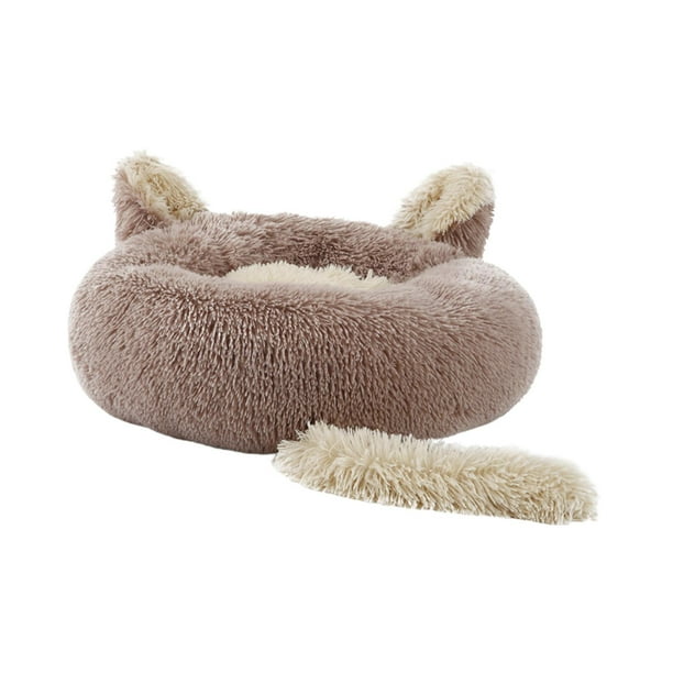 Cama cálida para gatos y perros con forma de orejas de animales, cojín decorativo y nido cómodo para mascotas. Marrón 70cm