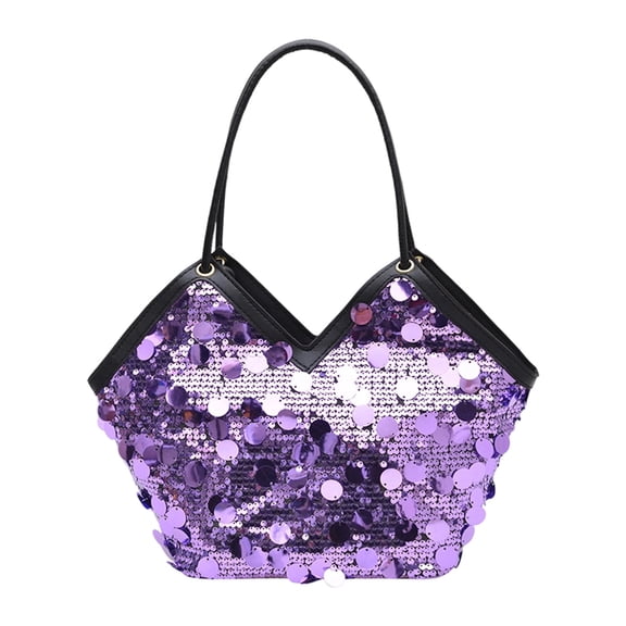 Btomtd Trendy Sequins Tote Bag for Women, Textured Shoulder and Crossbody Purse, Fashionable Casual Handbag for Commuting and Party, 8.3" x 5.1" x 11.4" (Purple)