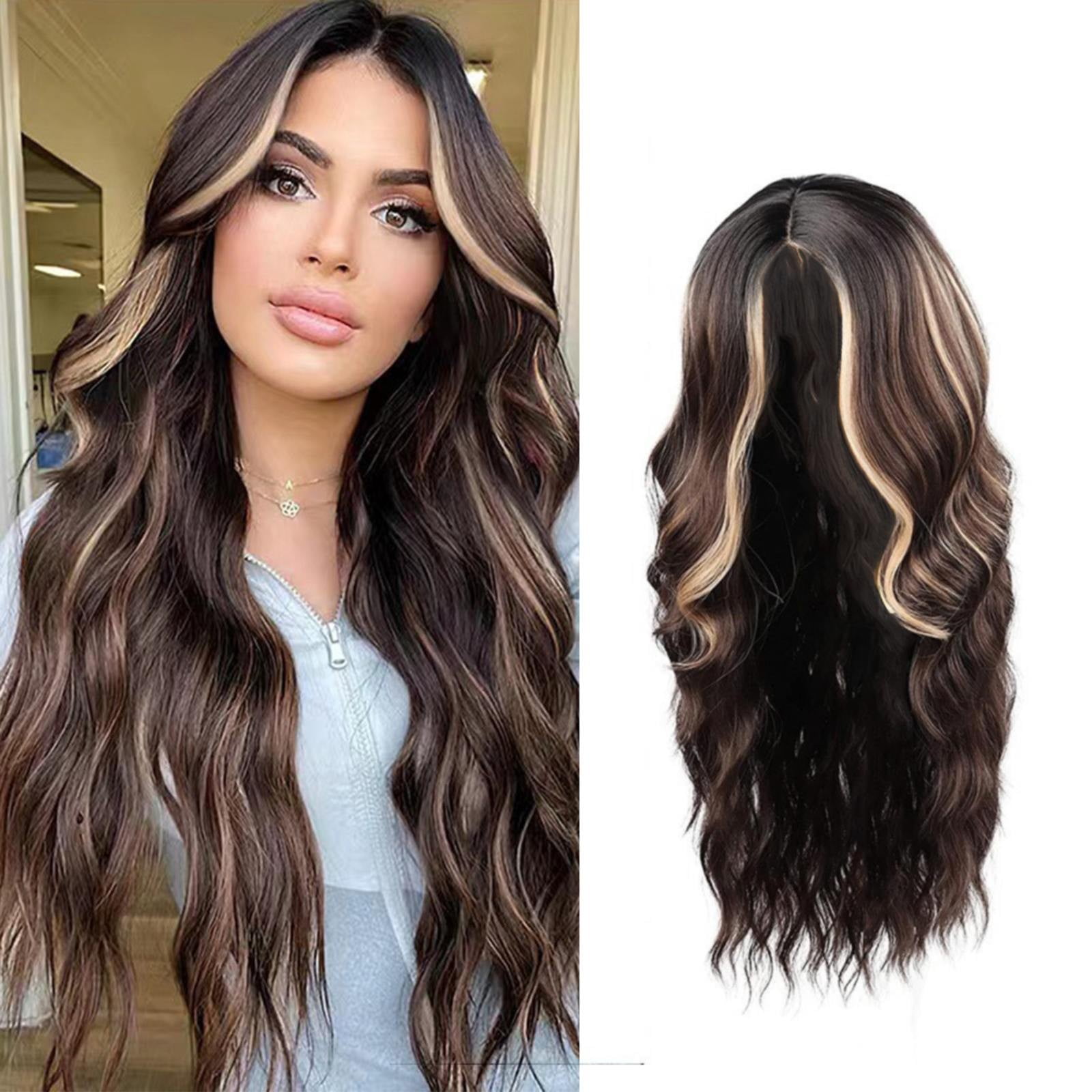 Little Lace Gradual Color Long Curly Hair Wig with Natural Medium Part Wavy Synthetic Headwear for Women