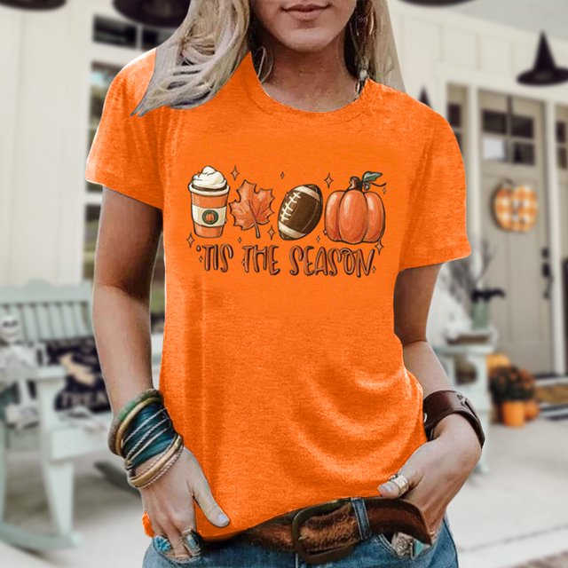 Camiseta Camisetas gráficas con cuello redondo Top holgado Traje informal de calle para mujer (Naranja L) Kuymtek Naranja T L para Mujer