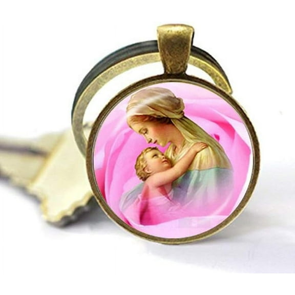 Blessed Virgin Mary Mother of Baby KeyChain Jesus Christ Christian Jewelry