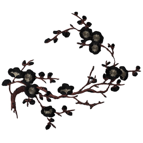 Cherry Blossom Iron Patch, Embroidered Iron on or Sew on Flower Applique with Branch Design for Backpack, Jacket, Jeans, Tote Bag, Dress and Diy Decoration