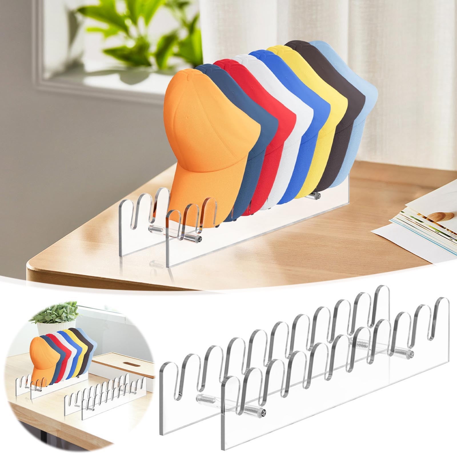 Organizador De Gorras De Béisbol Acrílico, Soporte Para 14 Gorras, Exhibidor Para Dormitorio, Armario O Tocador, Transparente, Sin Taladrar, Mantiene La Forma De Tus Sombreros