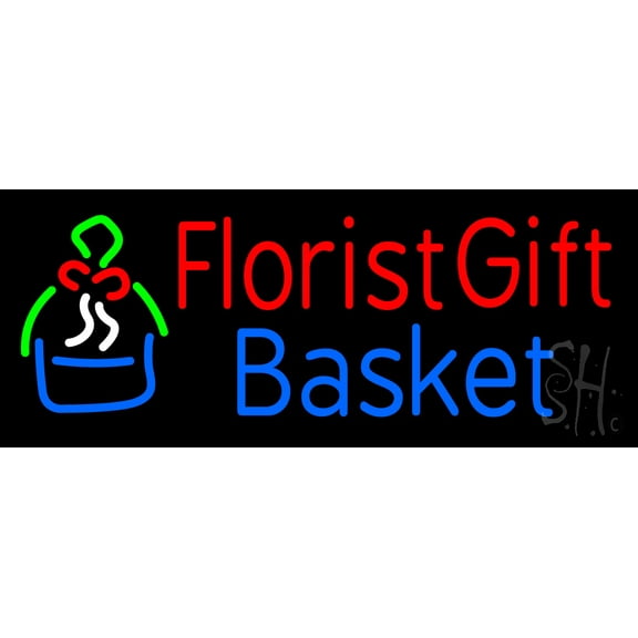 Florist Gift Basket LED Neon Sign 10 x 24 - inches, Black Square Cut Acrylic Backing, with Dimmer - Bright and Premium built indoor LED Neon Sign for Spa interior decor and storefront.