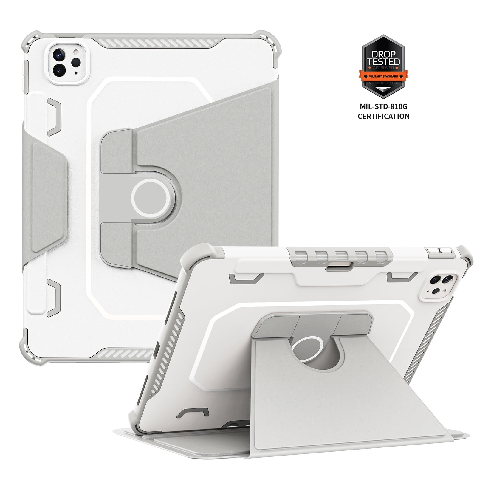 Dteck Case for iPad Pro 11" 4th/3rd/2nd/1st Gen (2022/2021/2020/2018),iPad Air 5th 4th Gen Magnetic Leather Shockproof Rubber Rugged Case Rotatable Kickstand with Pencil Holder Heavy Duty Cover,Gray