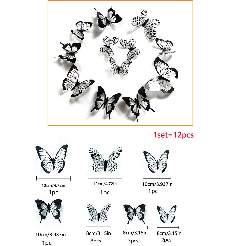 3D Butterfly Wall Stickers Wedding Decor DIY Party Home Decorations 24pcs Black 