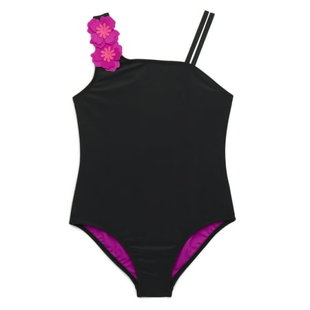 Wonder Nation Girls Floral Applique One-Piece Swimsuit with UPF 50  Sizes 4-16