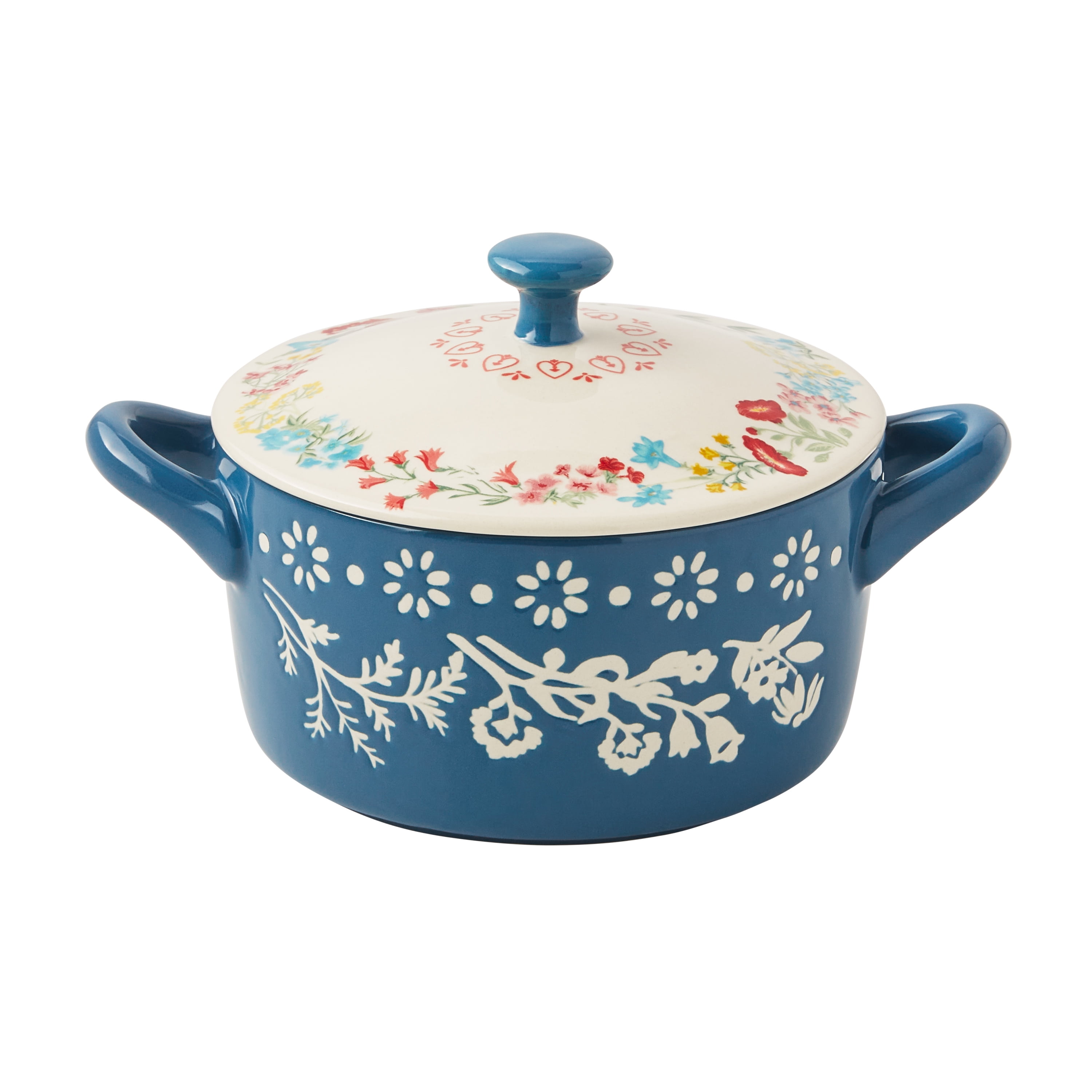 The Pioneer Woman Fancy Flourish Round Ceramic Mini Casserole Dish with Lid