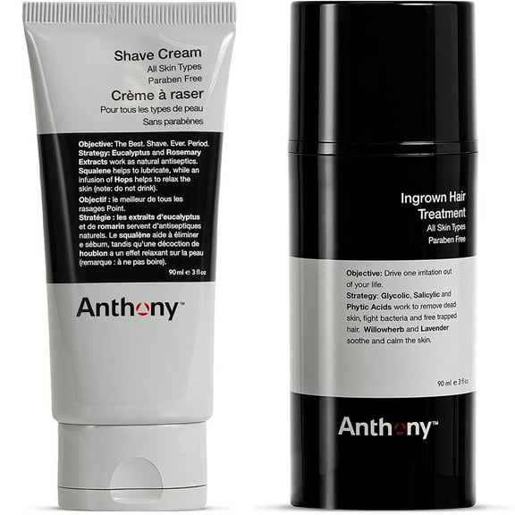 Anthony Shave Cream, 6 Fl Oz, and Anthony Ingrown Hair Treatment, 3 Fl Oz