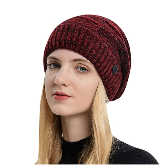 Winter Knit Beanie Hat with Buttons to Hold Face Mask Warm Knitted Unisex Stretchy Button Beanie Caps for Women Men