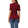thumbnail image 4 of INSPIRE CHIC Women's Summer Tops Solid Color Bow Tie Neck Short Sleeves Wear-to-Work Blouses Burgundy M, 4 of 7
