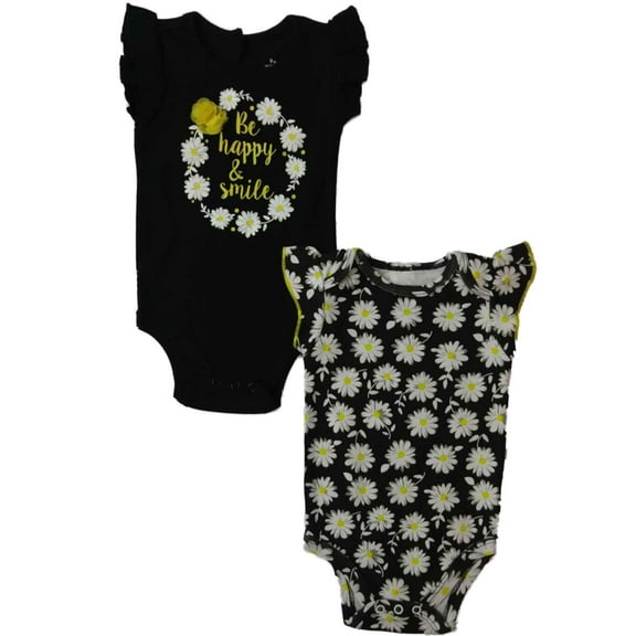 Infant Girls Be Happy Smile Daisy Flower Single Bodysuit 2-PC Outfit