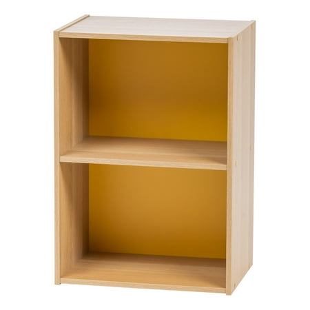 IRIS USA 2-Tier Wood Storage Shelf  Yellow/ White ACX-2