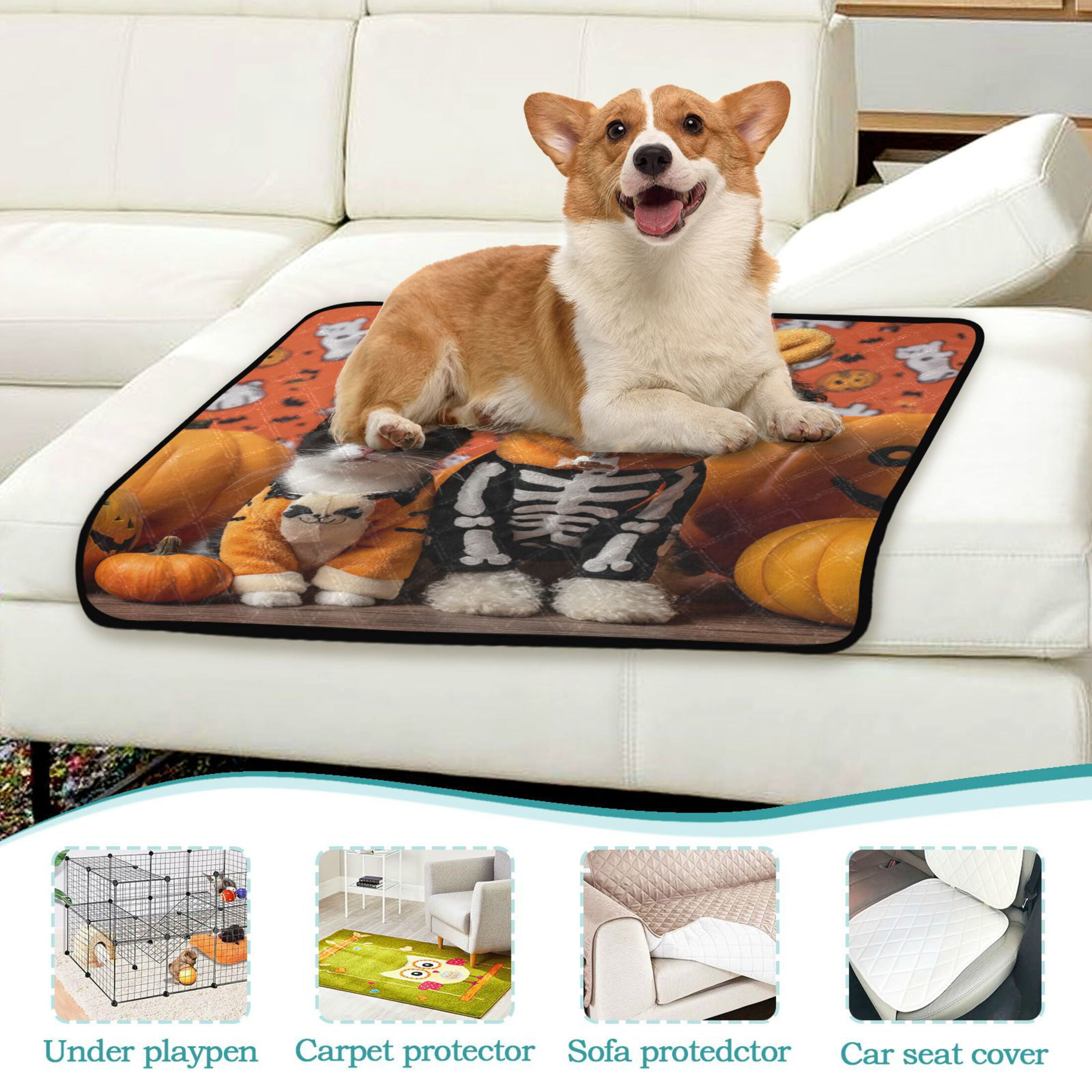 Qxltty Halloween Pets Cat litter Pads Pet Set of 2 Diaper Mats Center Anti-leakage Layer Absorbent Soft and Comfortable
