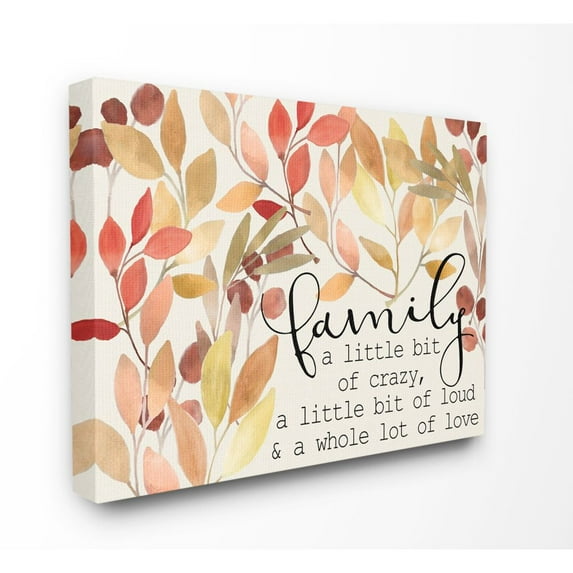 Stupell Industries Love Family Home Inspirational Word Leaves Red Yellow Design Canvas Wall Art by Kimberly Allen