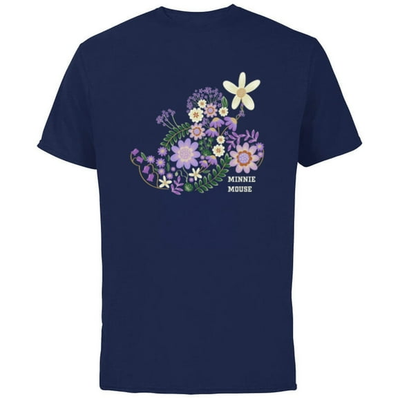 Disney Minnie Mouse Spring Flowers Botanical Floral Garden - Short Sleeve Cotton T-Shirt for Adults - Customized-Navy