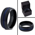 thumbnail image 4 of P. Manoukian Tungsten Wedding Band Ring 8mm for Men Women Black Blue Center Line Dome Brushed Lifetime Guarantee Size 10.5, 4 of 4