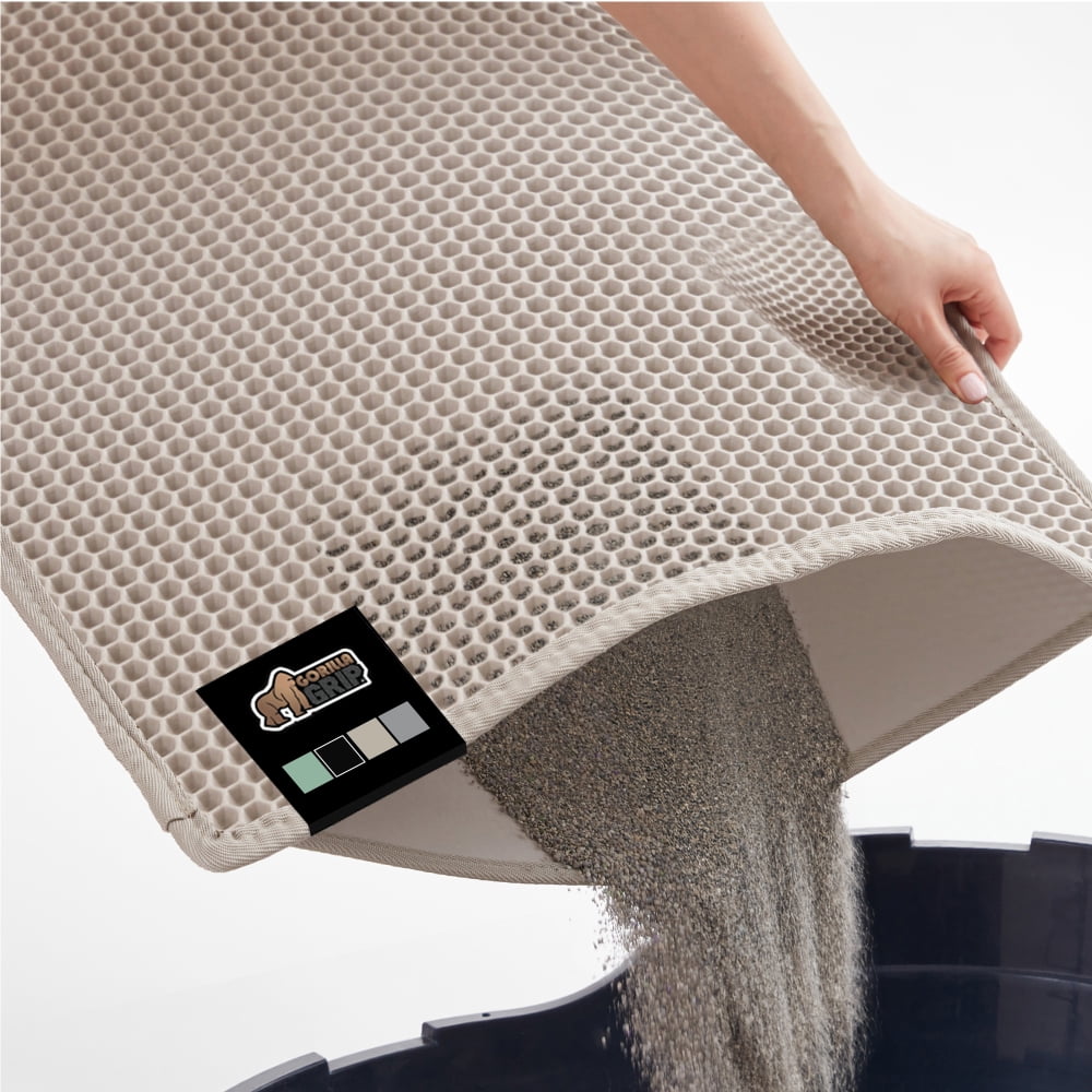 GORILLA GRIP Waterproof Cat Litter Mat, Easy to Clean Honeycomb Waste Trapping Mats, 24x15 Beige