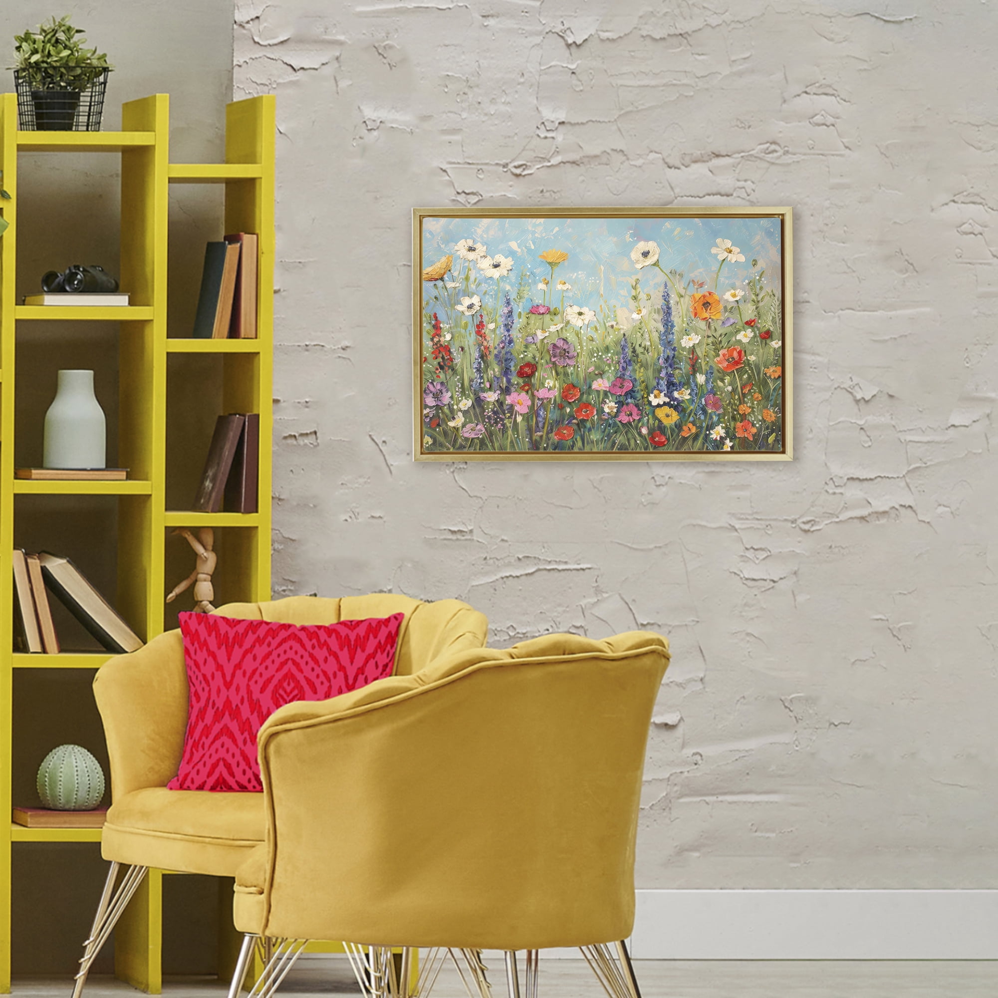 Stupell Industries Wildflower Field of Spring Blooms Gold Framed Floater Canvas Wall Art, design by Creative Studio