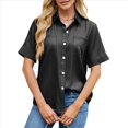 thumbnail image 2 of Camisa Informal de Corta con Botones para Mujer, Blusa de Trabajo con Cuello y Bolsillo Negro M, 2 of 9