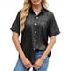 thumbnail image 2 of Camisa Informal de Corta con Botones para Mujer, Blusa de Trabajo con Cuello y Bolsillo Negro S, 2 of 9
