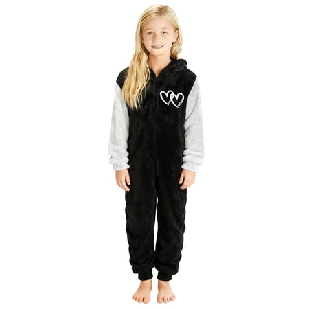 FYDUU Kids Winter Onesie Pajamas Girls Boys Pajamas Flannel Hooded Rompers Zip Up One Piece Sleepwear Winter Warm Thick Jumpsuit Kids Cozy Outfit 9-10 Years