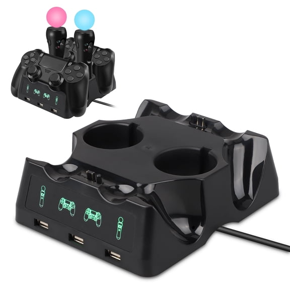 Charging Station for PlayStation 4 Controller,PS Move Controller,4-in-1 Fast Charging Dock Fit for PS VR Move,PS4,PS4 Slim,PS4 Pro Wireless Controller
