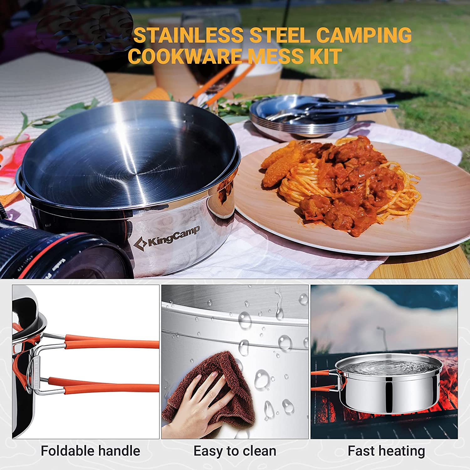 17PCS Stainless Steel Camping Cookware Mess Kit Nonstick