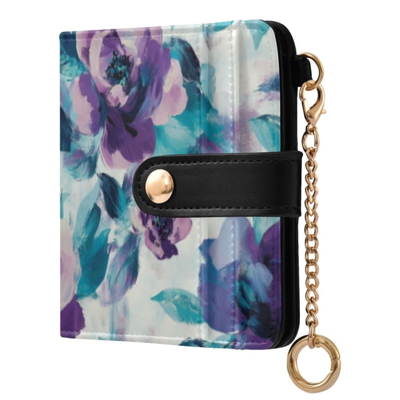 Qxltty Purple Green Flora Ladies Wallet Rfid Slim Thin Compact Credit Card Women Wallet Zipper Coin Pocket and ID Window for Female Gifts