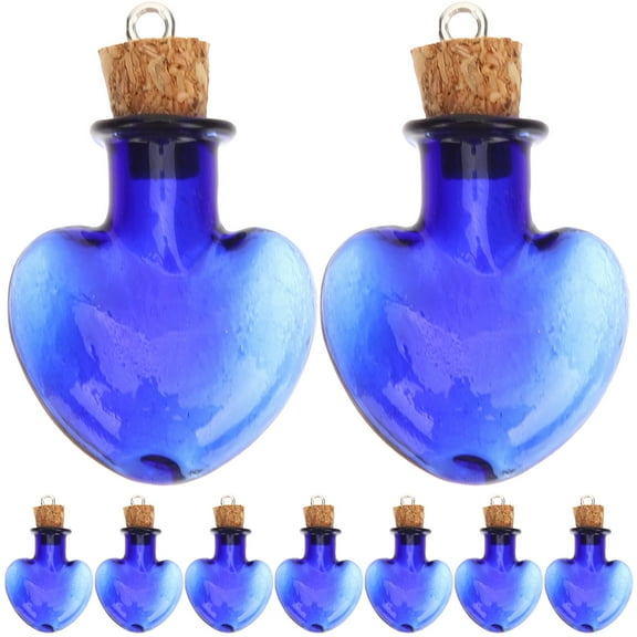 OUNONA Blue Glass Bottles with Cork Stoppers for Storage Craft Projects and Decor 10 Pieces Small Size