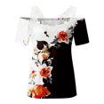 thumbnail image 4 of Blusa informal de manga corta con cuello en V y encaje con hombros descubiertos para mujer OAVQHLG3B Store  lin121212, 4 of 5