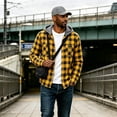 thumbnail image 5 of Dweltoz Men's Plaid Flannel Hoodie Shirt Fashion Casual Long Sleeve Button Up Jacket with Pocket Fall to Winter,Yellow XL, 5 of 6