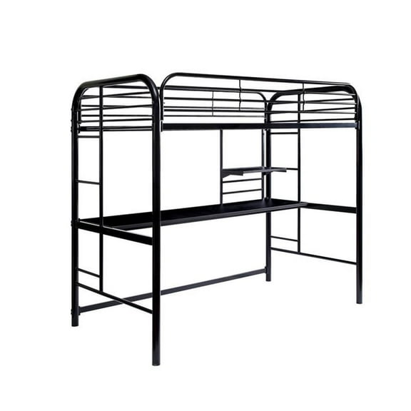 Bowery Hill Transitional Metal Twin over Workstation Bunk Bed in Black