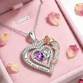 thumbnail image 5 of Flydeer Necklaces for Women 925 Sterling Silver Double Heart Birthstone Dainty Pendant Necklace Purple 5A CZ Anniversary Jewelry Gifts for Women, 5 of 6